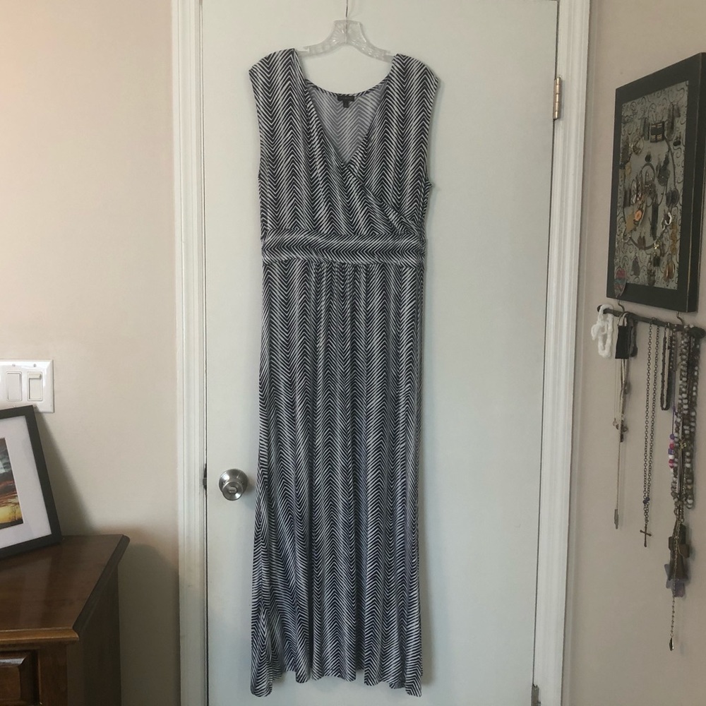 Talbots Navy-and-White Herringbone Maxi Dress
